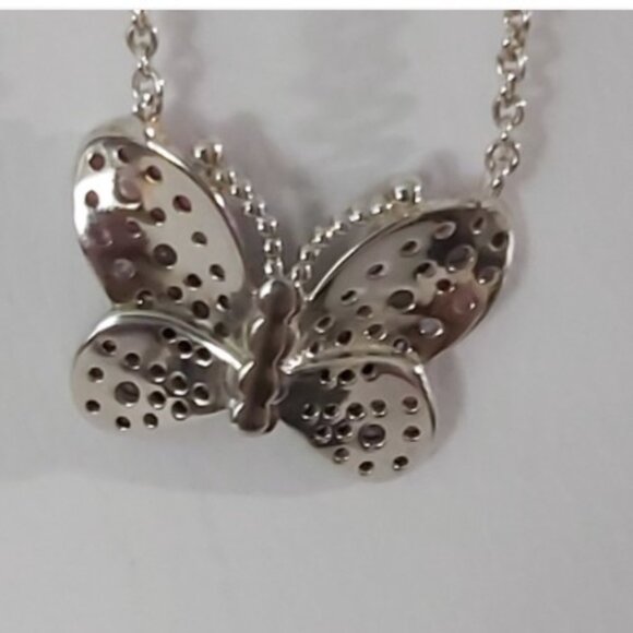 PANDORA *RETIRED* SS Dazzling Pink Butterfly Necklace w/ Pink and Clear Crystals - Picture 3 of 11